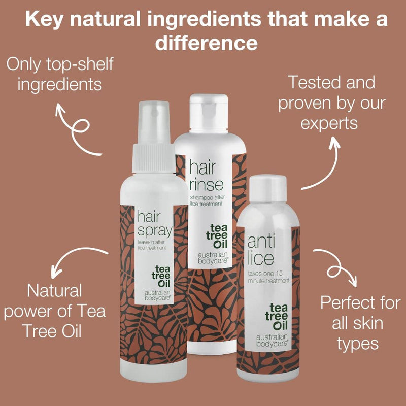Head Lice Treatment Kit | 3 Products with Tea Tree Oil against Head Lice & Nits | 15 Minute Anti Lice Treatment, Head Lice Prevention Spray & Shampoo for the whole family from Australian Bodycare 500 ml (Pack of 1) - BeesActive Australia