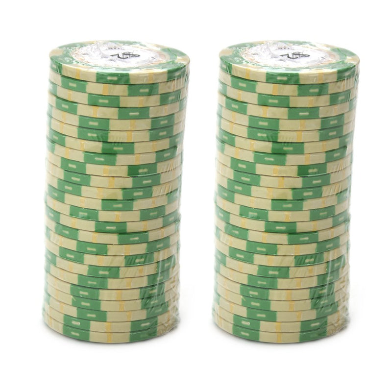 Brybelly Monte Carlo Premium Poker Chips Heavyweight 14-Gram Clay Composite - Pack of 50 $25 Green - BeesActive Australia