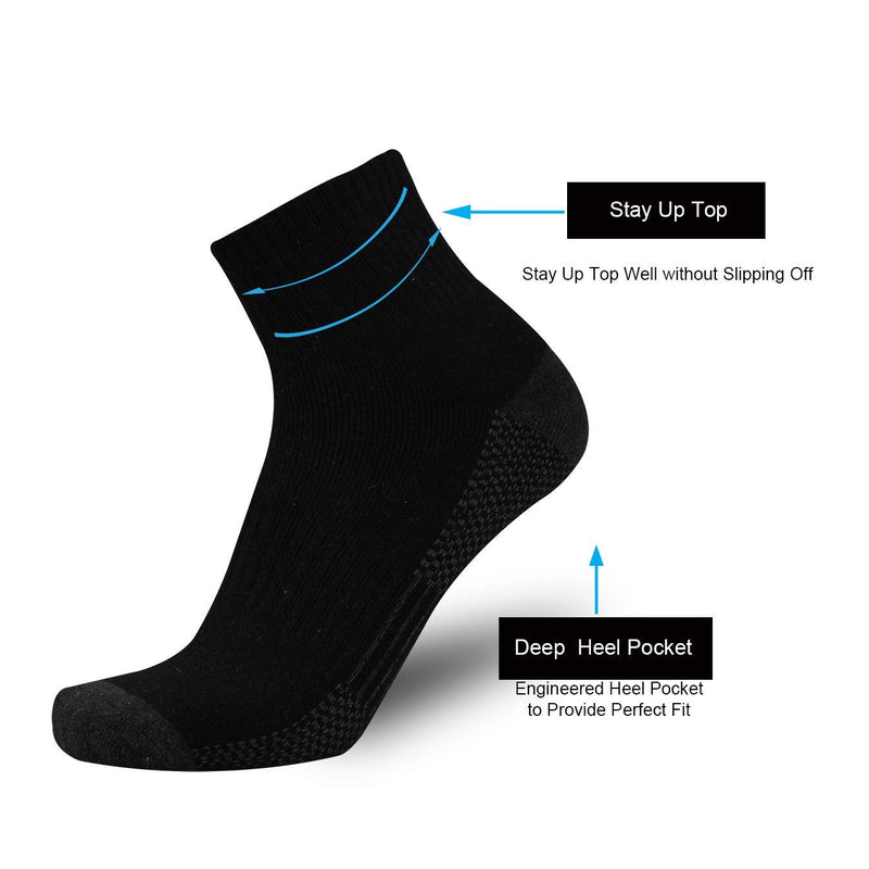 ONKE Cotton Ankle Low Cut Socks for Men Athletic Sports Work Outdoor with Full Thick Cushion Moisture Control Sweat Wicking Black2 10 Pairs 10-13 - BeesActive Australia