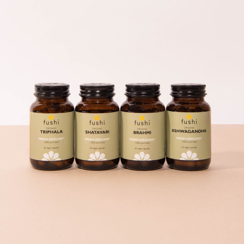 Fushi Organic Triphala Capsules, 60 Caps | Fresh-Ground Whole Food | Body Tonic, Cleansing & Detoxifying the system, Regulating Digestive System | Ayurvedic Medicine| Ethical & Vegan |Made in the UK - BeesActive Australia