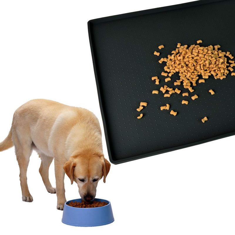 Gosmol Dog Food Mat XL (24"x16") or L (20"x13") – 0.5 inch Raised Edge Waterproof Pet Dog Food Tray, Washable Dog Bowl Mat, Nonslip Pet Dog Feeding Mat, Silicone Dog Placemat for Floors XL - 24x16x0.5 inch Black - BeesActive Australia