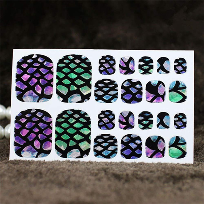 WOKOTO 6 Sheets Laser Full Nail Toenail Art Self-Adhesive Stickers With 1Pcs Nail File Nail Wraps Decals Mermaid Geometric Splicing Classic Pattern Holographic Manicure Sticker Kit - BeesActive Australia