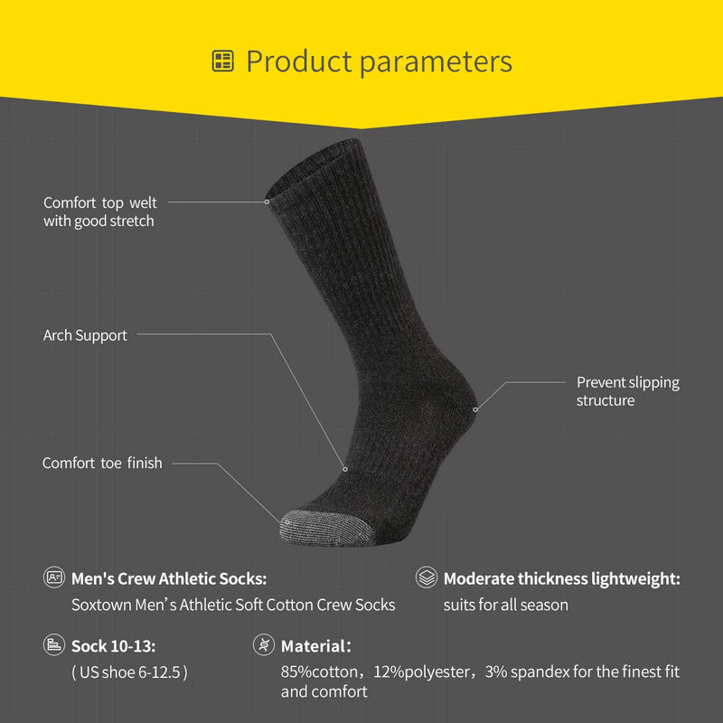 Sox Town Men's Moisture Wicking Control Breathable Performance Cotton Work Cushion Crew Socks 13-15 Darkgrey - BeesActive Australia