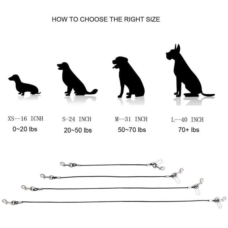 Mogoko Chew Proof Dog Car Seatbelt Safety Restraint Pet No-Chew Tether Cable Stainless Steel Dog Leashes Rope Puppy Vehicle Seat Belt with Double Clip and Latch Attachment 24.0 inch - BeesActive Australia