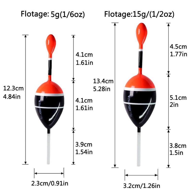 THKFISH Fishing Floats Bobbers Slide Floats Balsa Fishing Bobber Slip Bobbers for Crappie Panfish Trout Bass (1/2oz 2"x5.28") (1/6 1.6"x4.8") 5Pcs Black and Red 1/2 oz 2"x5.28" - 5Pcs - BeesActive Australia