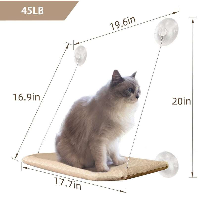 PETPAWJOY Cat Window Perch, Strong Suction Cups Easy Clean Safety Cat Hammock Window Seat for Large Fat Cat or Double Cats (Up to 50lbs) Apricot - BeesActive Australia