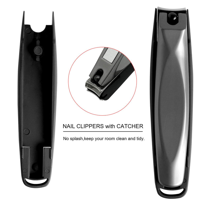 Nail Clippers with Catcher,No Splash Toenail Fingernail Clippers Nail Cutter Trimmer Set with Metal Case,Black Stainless Steel,Good Gift for Women and Men 2 PCS - BeesActive Australia