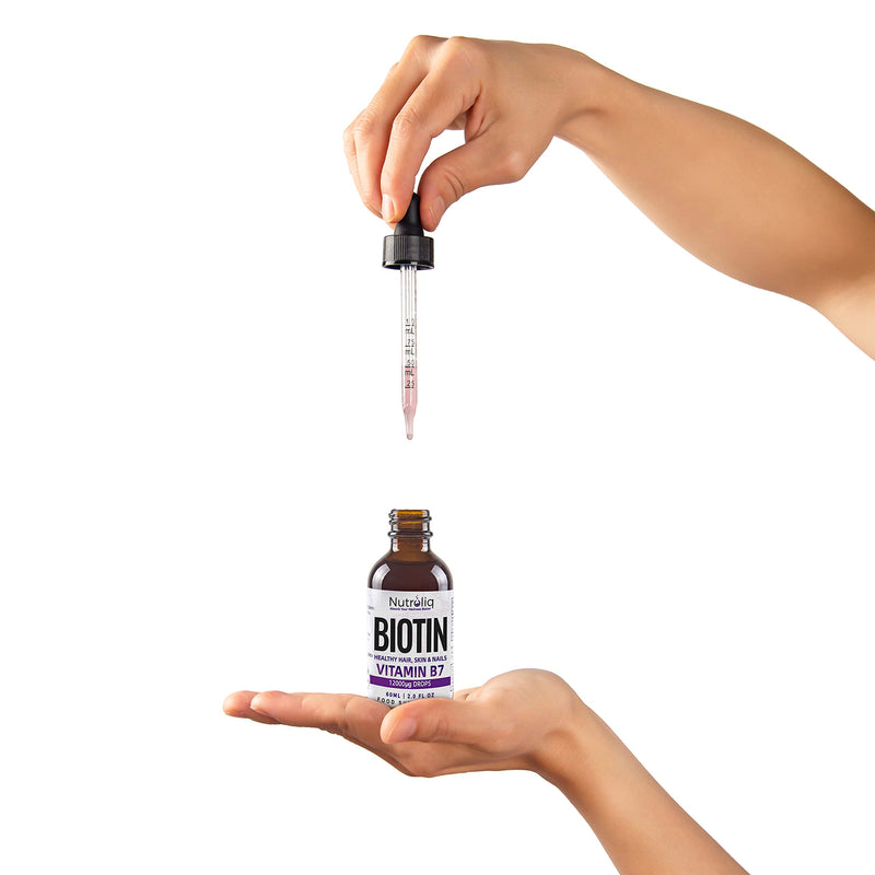Nutroliq Biotin Liquid Drops - Vegan Vitamin B7 Dietary Supplement for Hair, Nail & Skin Health - Pure 12000mcg Biotin Drops for Hair Growth - Extra Strength Berry-Flavoured Vitamin H Serum - 60 ml - BeesActive Australia