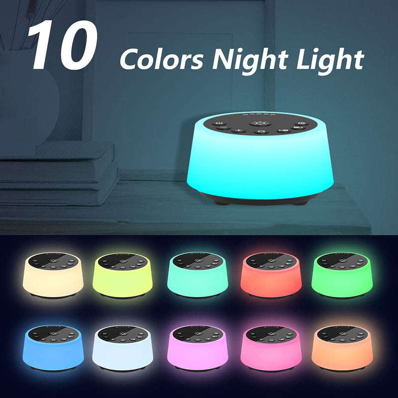 Color Noise Sound Machines with 10 Colors Night Light 25 Soothing Sounds and Sleep White Noise Machine 32 Volume Levels 5 Timers Adjustable Brightness Memory Function for Adults Kids Baby (Black) Black - BeesActive Australia