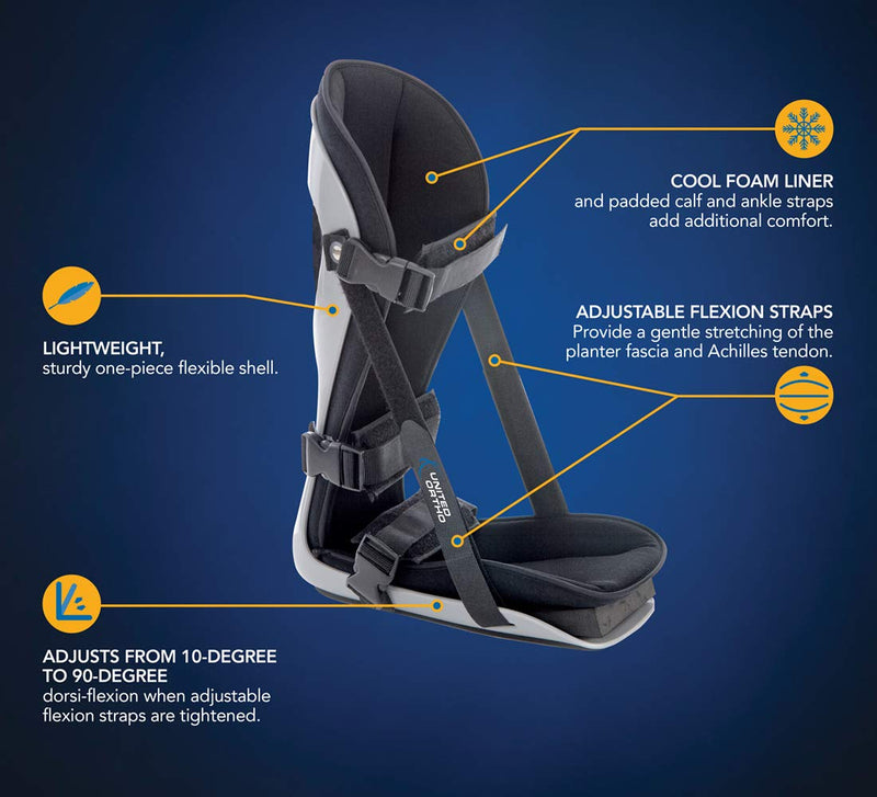 United Ortho Plantar Fasciitis Adjustable Leg Support Brace Fits Right or Left Foot for Soreness Relief, Foot Pain and Stretching, Medium, Black - BeesActive Australia