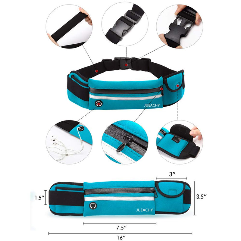 Jueachy Running Belts for Women Waterproof Fanny Pack Running Waist Pouch Phone holder Adjustable Sports Money Belt with Headphone Port Blue - BeesActive Australia