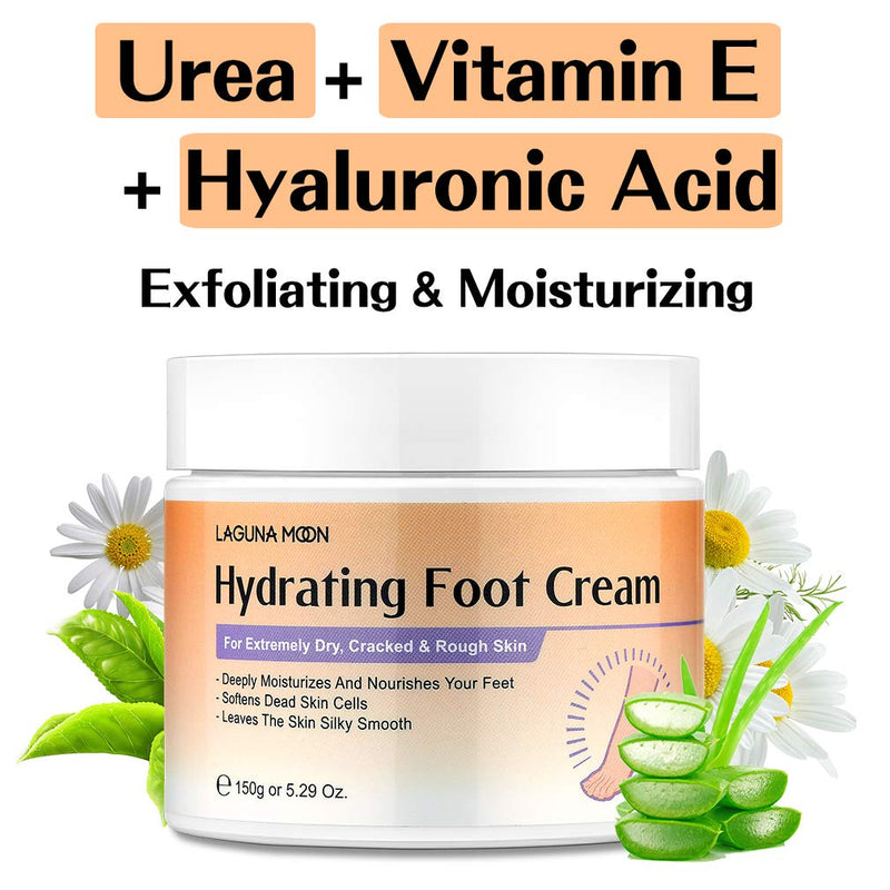 Lagunamoon Foot Cream for Dry Cracked Feet, Urea, Vitamin E & Hyaluronic Acid Foot Moisturizer for Dry Skin, Rough, Calloused, Cracked Feet Repair and Soften, Non-Greasy & Fast Absorbing, 5.3 oz - BeesActive Australia