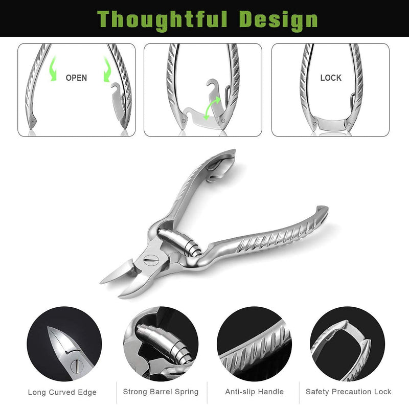 Toenail Clippers for Thick or Ingrown Toenails, Stainless Steel Long Handle Toenail Cutters Medical Surgical Grade Secure and Stylish Design - W/Leather Case Heavy Duty Podiatrist's Clippers (Sliver) - BeesActive Australia
