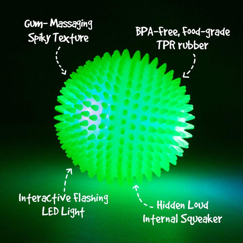 Gnawsome 4.5” Spiky Squeak & Light Ball Dog Toy - Extra Large, Cleans teeth and Promotes Dental and Gum Health for Your Pet, Colors will vary - BeesActive Australia