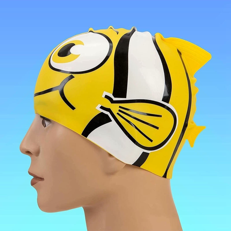 Swim Cap Kids-2 Pack Silicone Fun Swim Caps for Girls and Boys, Kids Swimming Hats with Cartoon Minnows Design - BeesActive Australia