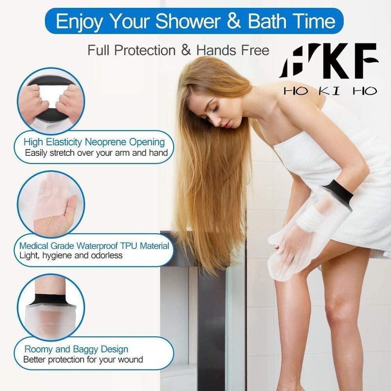 HKF HO KI HO Adult Waterproof Cast Cover Protector Hand for Shower,Plaster Bandage Protector Watertight for Broken Hand,Wrist,Reusable Keeps Hand Dry Fits Unisex Adult.Upper Circ OD/ID(5.5/1.8in) 38cm Black Hand - BeesActive Australia