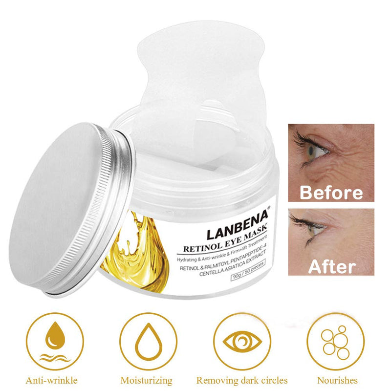 Eye Mask Sheet Hyaluronic Acid Eye Serum Patches Vitamin C Pad for Reduces Dark Circles Bags and Eye Lines Repair Skin Nourish Firming Anti-Wrinkle + Anti-aging (90 g/50 pieces) (Gold) Gold - BeesActive Australia