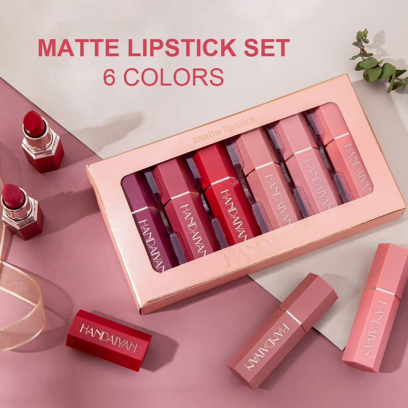 Matte Lipstick Set 6 Colors Matte Lip Gloss Waterproof Long Lasting Beauty Lip Makeup Kit Gift Sets for Girls and Women Nude - BeesActive Australia