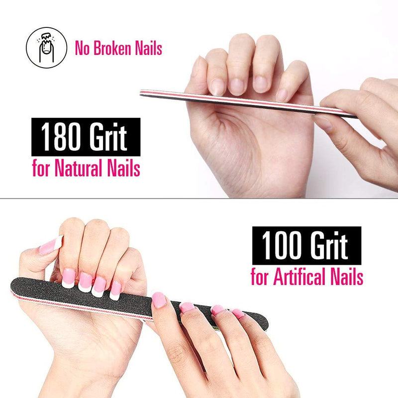 Nail Files and Buffers Set| Care Essentials Professional Manicure Pedicure Tools Kit| Includes 6pc 120 Grit Buffer Blocks, 6pc 100/180 Grit Files, 4pc Dusting Brush and 4pc Toe Separators| 20pcs/pk - BeesActive Australia