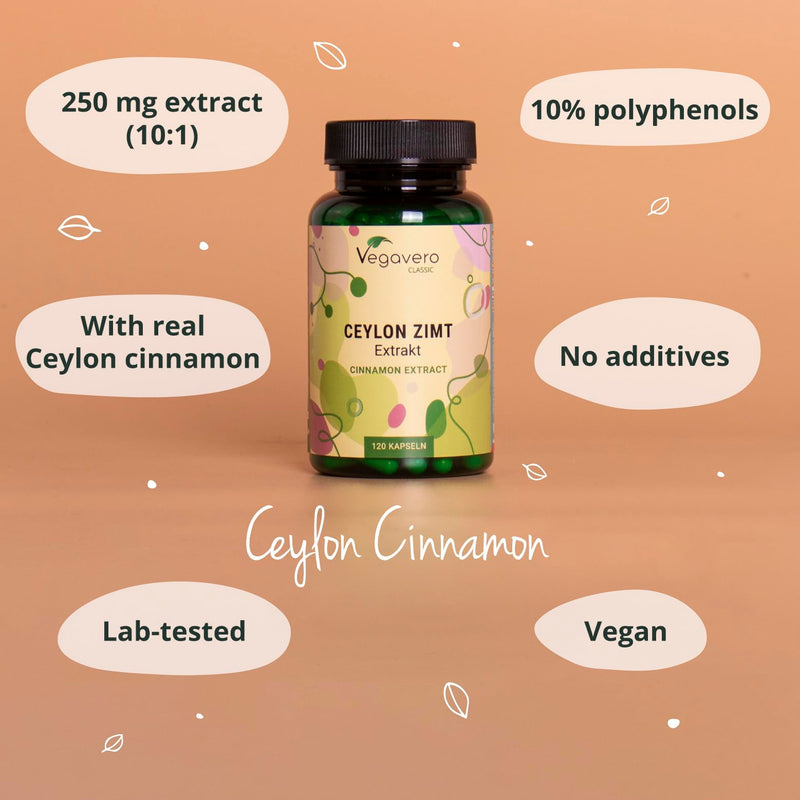 Ceylon Cinnamon 2000mg Vegavero� | High Strength Extract (8:1) | Without Additives | Lab-Tested | 4 Months Supply � 120 Vegan Capsules - BeesActive Australia