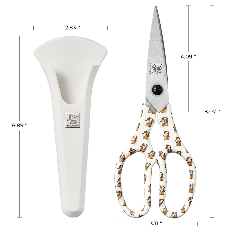 Linoroso Kitchen Scissors Heavy Duty Kitchen Shears with Magnetic Holder Made with Japanese Steel 4034, Multipurpose Ultra Sharp Cooking Scissors for Meat/Vegetables/BBQ/Herbs/Pizza (Graphic,Cow) White/Cow - BeesActive Australia