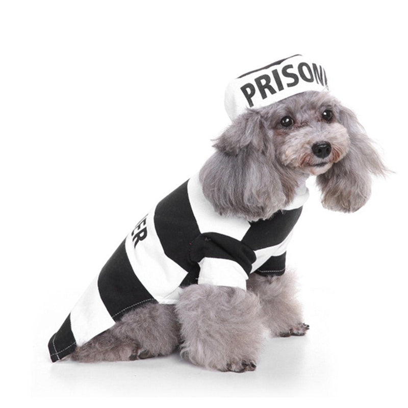 LUCKSTAR Prisoner Dog Costume - Prison Pooch Dog Halloween Costume Party Pet Dog Costume Clothes Cosplay with Hat for Teddy Pug Chihuahua Cat (Medium) - BeesActive Australia