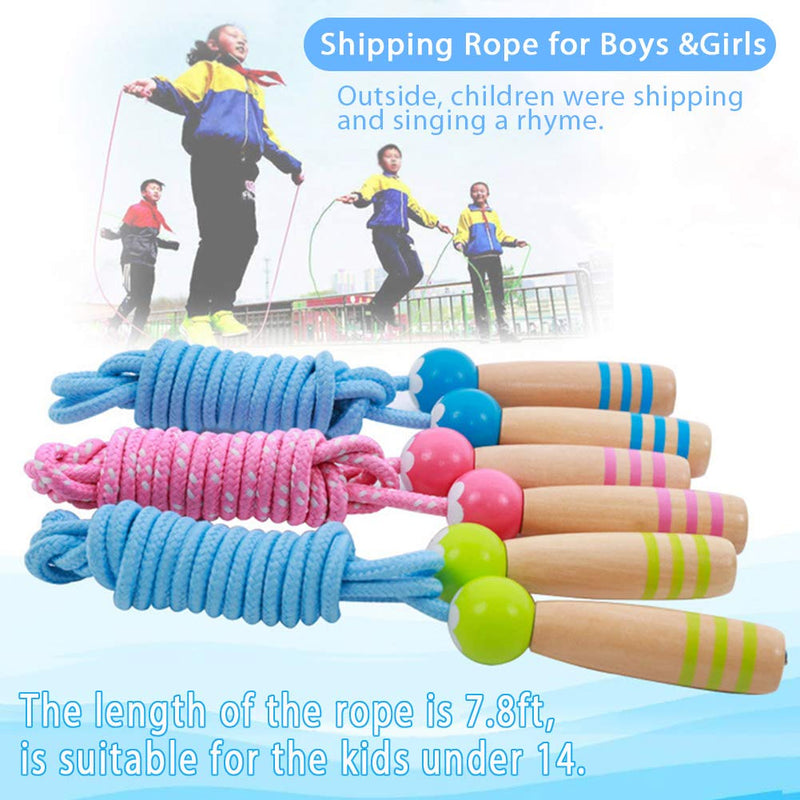 ACEONE Jump Rope Kids, 7ft Adjustable Cotton Skipping Rope with Wooden Handle for Boys and Girls Fitness Outdoor Exercise Blue - BeesActive Australia