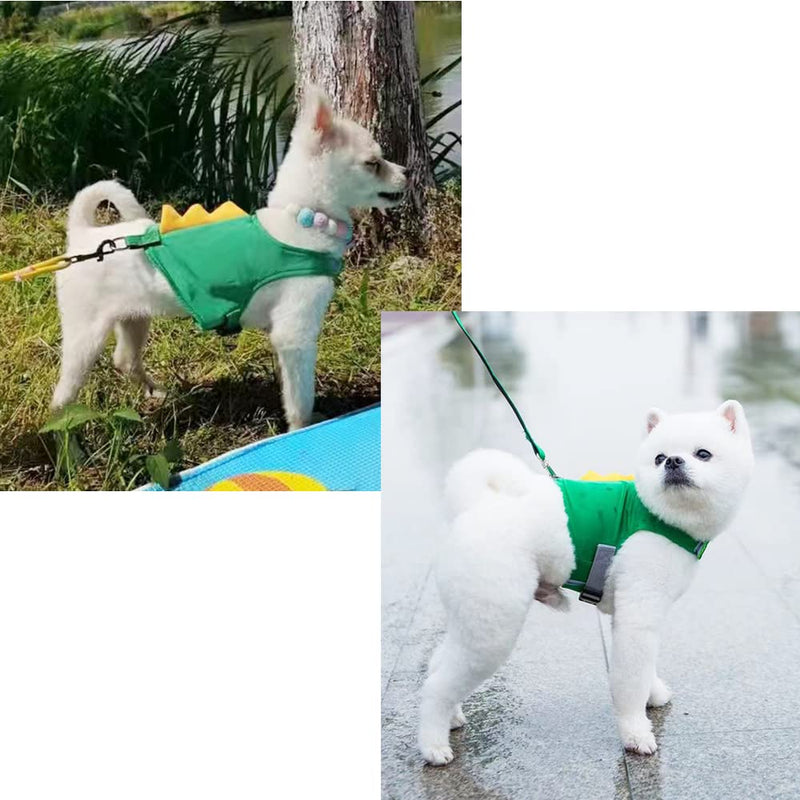 MQQYLBHDS Dinosaur Shaped Puppy Dog Harness and Leash Set Green Cat Vest Harness with Walking Rope No Pull Comfort Pet Vest Small - BeesActive Australia