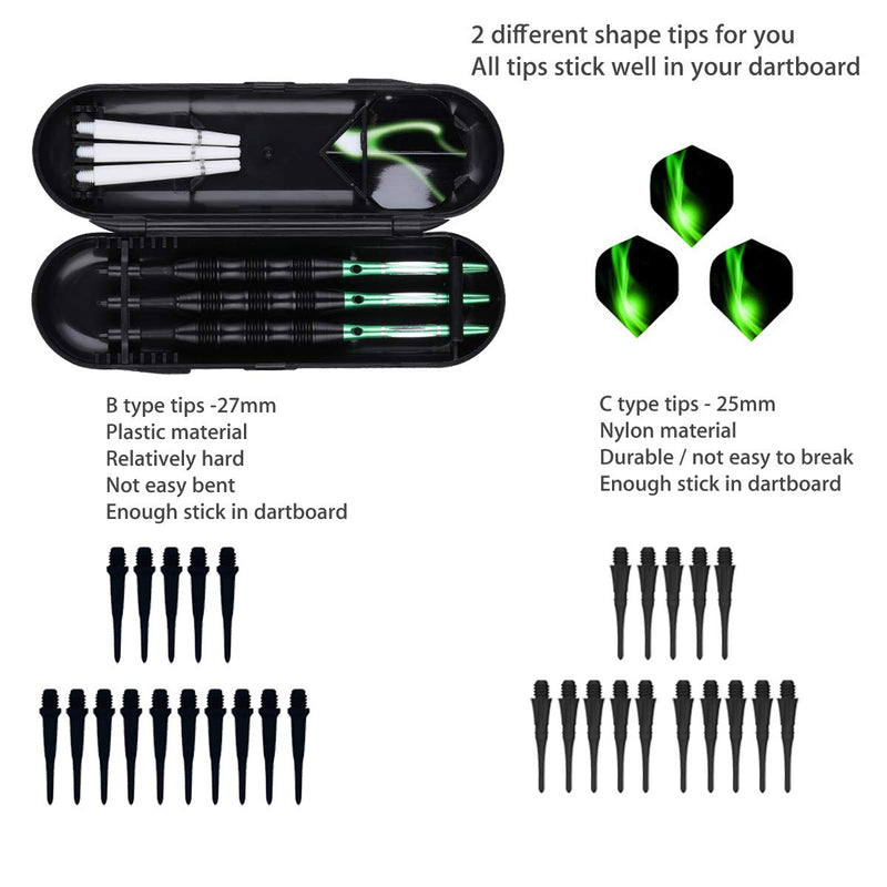 sanfeng Professional Soft Tip Darts Set 20 Grams W/ 50 O-Rings- 30 Darts Plastic Tip + Green Aluminum Shafts + 6 Standard Flights + Portable Case for Electronic Dart Board - BeesActive Australia