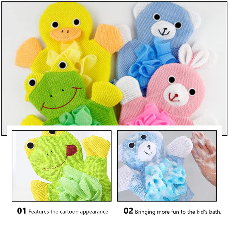 SOLUSTRE 4pcs Puppet Cute Hand Bath Gloves Cartoon Wash Glove Shower Sponge Hand Bath Wash Mitt for Baby Kids Rabbit Frog Duck Bear - BeesActive Australia