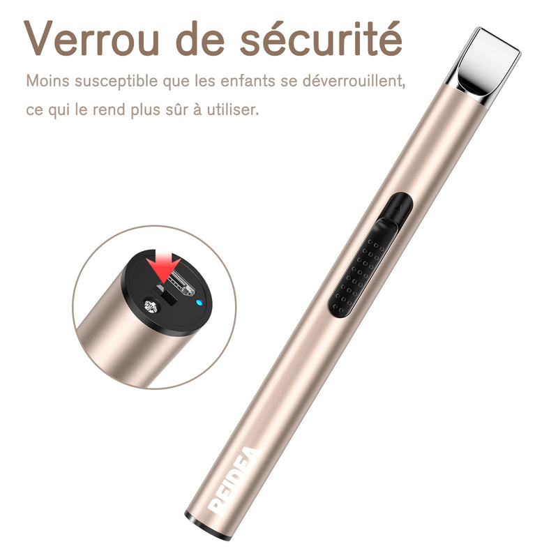 REIDEA Electronic Candle Lighter Arc Windproof Flameless USB Rechargeable Lighter with Safe Button for Home Kitchen Champagne Gold - BeesActive Australia