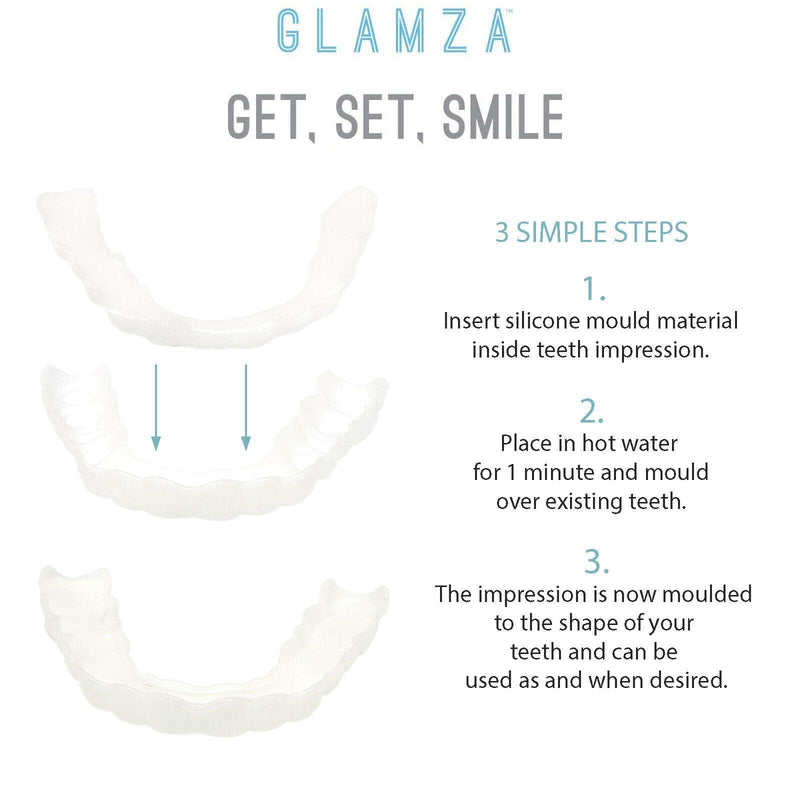 Glamza Get Set Smile Whitening Teeth Snap Cap On Instant Comfortable Flex Perfect Veneers White - BeesActive Australia