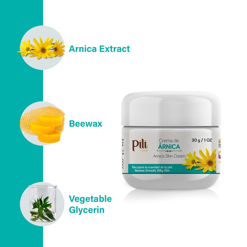 Pili Natural Arnica Cream - Restore Smooth Silky Skin - Crema de Arnica - Pack of 3 (Pack 3 x 1 oz each) - BeesActive Australia
