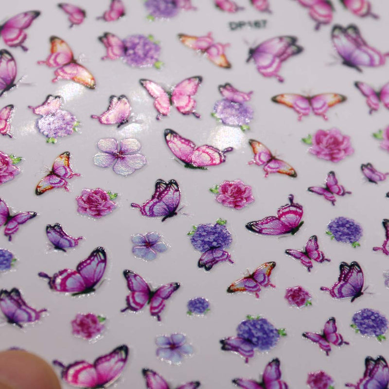6Sheets Nail Art Adhesive Sticker Sheets Butterfly Flower Rose Different Laser Color Butterfly Shapes Nail Art Decoration - BeesActive Australia