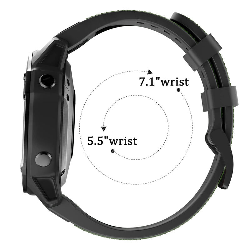 ISABAKE Sport Watch Bands for Fenix 5X Plus, Compatible with Garmin Fenix 5X/Fenix 6X/Fenix 6X Pro/Fenix 3/HR/Descent MK1/D2 Delta PX,26mm Soft Silicone Replacement Wristband Band Army green-black 26MM - BeesActive Australia