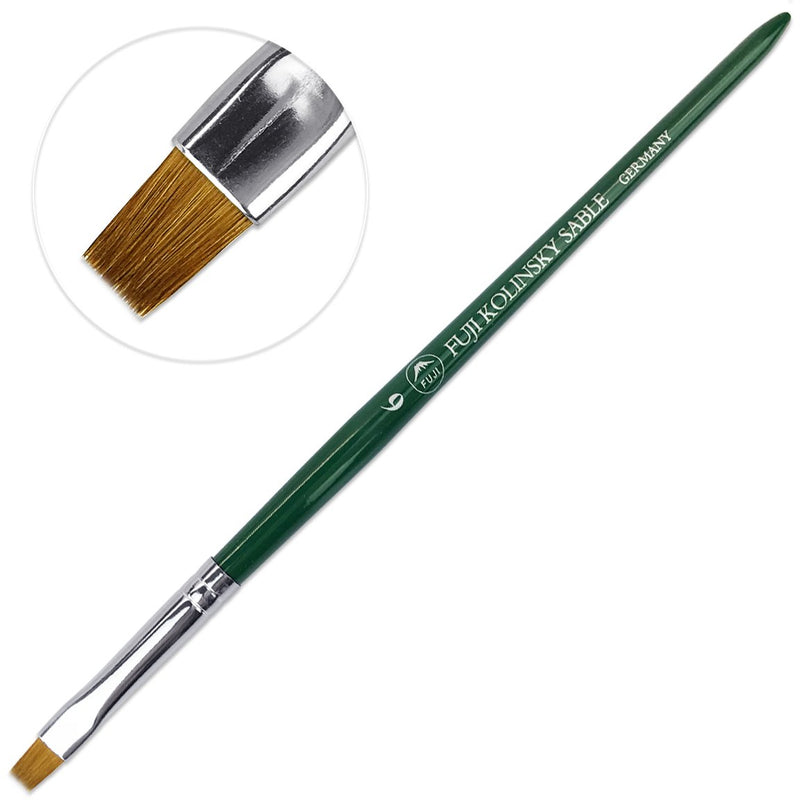 Fuji Kolinsky Sable Brush (Short Flat Shaped, Green Handle) Size # 6 - BeesActive Australia