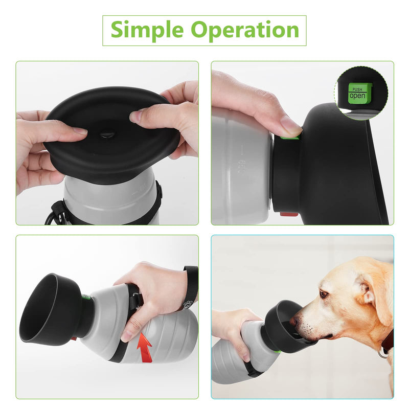 Pecute Dog Water Bottle (17oz/22oz), 2 in-1 Portable Dog Water Bottle with Foldable Bowl, Leak-Proof Dog Water Dispenser, Dog Travel Water Bottle for Outdoor Walking Hiking, Food-Grade Silicon 17 oz Grey - BeesActive Australia