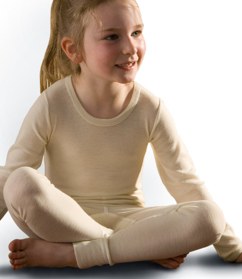 Hocosa Little Kids Organic Wool Long-Sleeved Undershirt 6 Years Natural White - BeesActive Australia
