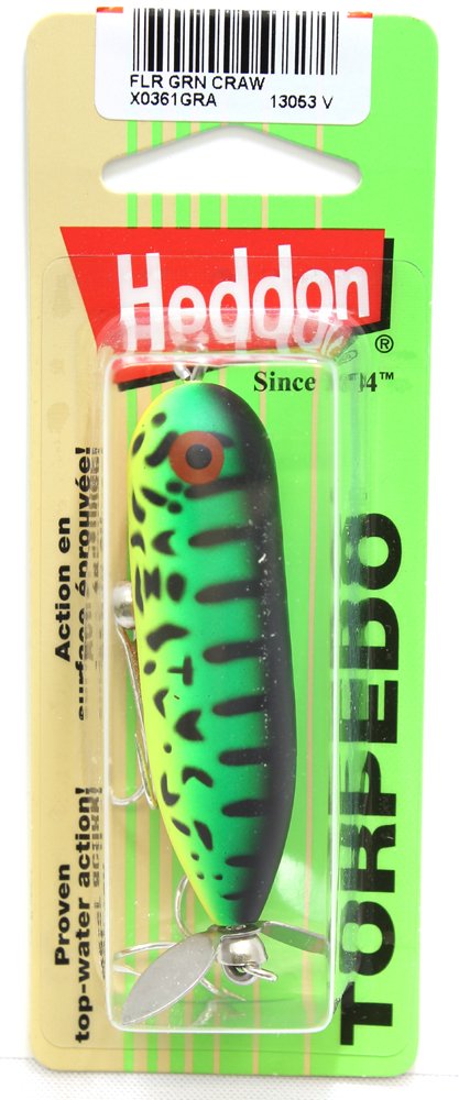 [AUSTRALIA] - Heddon Torpedo Prop-Bait Topwater Fishing Lure with Spinner Action Fluorescent Green Crawdad. 2 1/2-Inch 