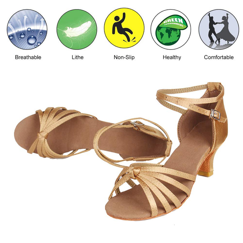 [AUSTRALIA] - DKZSYIM Women's Beige Satin Latin Dance Shoes Ballroom Performance Shoes,Model 217-5,8.5 B(M) US 8.5 5cm Beige 