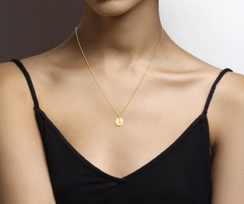 Miabella 925 Sterling Silver or 18K Yellow Gold Over Silver Round Initial Pendant Necklace for Women 18 + 2 Inch Chain, Dainty Letter Necklace Made in Italy M yellow gold plated silver - BeesActive Australia