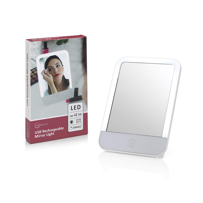 Auraglow Makeup Shaving Vanity Touch Screen LED Light Up Mirror, USB Rechargeable, Free Standing, Portable & Dimmable, Daylight White - BeesActive Australia