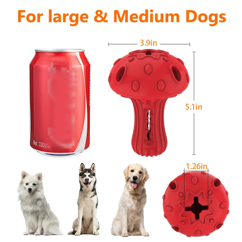 Dog Chew Toy for Large & Medium Dogs, Rubber Treat Dispensing Toy for Aggressive Chewers, Interactive Slow Feeder Tough Puzzle Toys Teeth Cleaning Red - BeesActive Australia