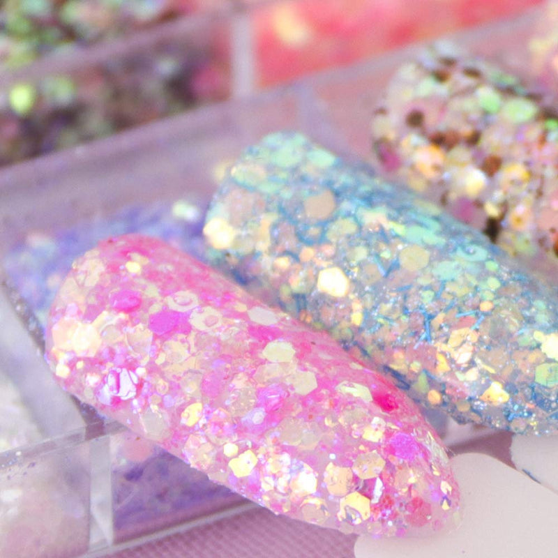 Holographic Nail Glitters 12 Colors Nail Art Glitter Sequins 3D Sparkly Nail Art Supplies Confetti Acrylic Nail Powders Shiny Manicure Designs for Women Girls Nail Decor Body Art - BeesActive Australia