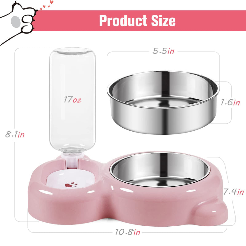 Azwraith Double Dog Cat Bowls, Pet Water and Food Bowl Set with Automatic Water Dispenser Bottle Detachable Stainless Steel Bowl for Small Dogs and Cats Kitten Puppy Rabbit Bunny pink - BeesActive Australia