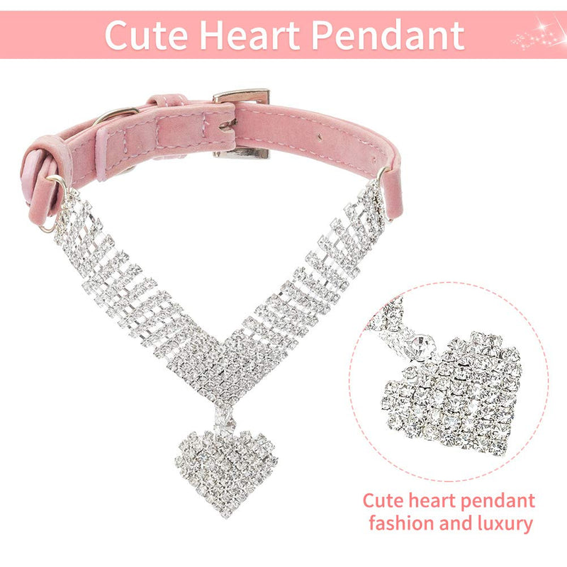 Rhinestone Dog Collar, Cute Bling Pet Puppy Cat Crystal Collars for Girls, Soft Adjustable Sparkling Jeweled Pink Necklace X-Small - BeesActive Australia