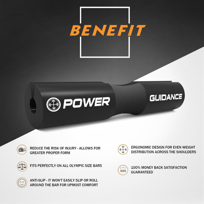 POWER GUIDANCE Barbell Squat Pad - Neck & Shoulder Protective Pad - Great for Squats, Lunges, Hip Thrusts, Weight Lifting & More - Fit Standard and Olympic Bars Perfectly Black - BeesActive Australia