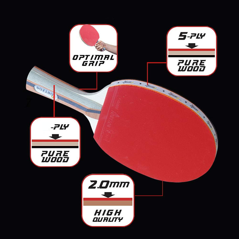 [AUSTRALIA] - Portzon Ping Pong Paddle Advanced Training Table Tennis Racket,Wooden Blade Surrounded by Rubber for Excellent Balance Spin, Speed Control ,2 Pack 