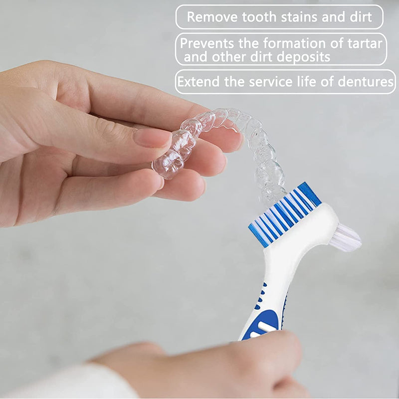 Denture Case Set, LONTOM 2 Denture Bath Cups 2 Denture Cleaner Brushes 2 Portable Toothbrush Box, Strainer Basket Retainers Denture Care Bath Box for Dentures, Braces, Mouth Guard Traveling (Random) - BeesActive Australia