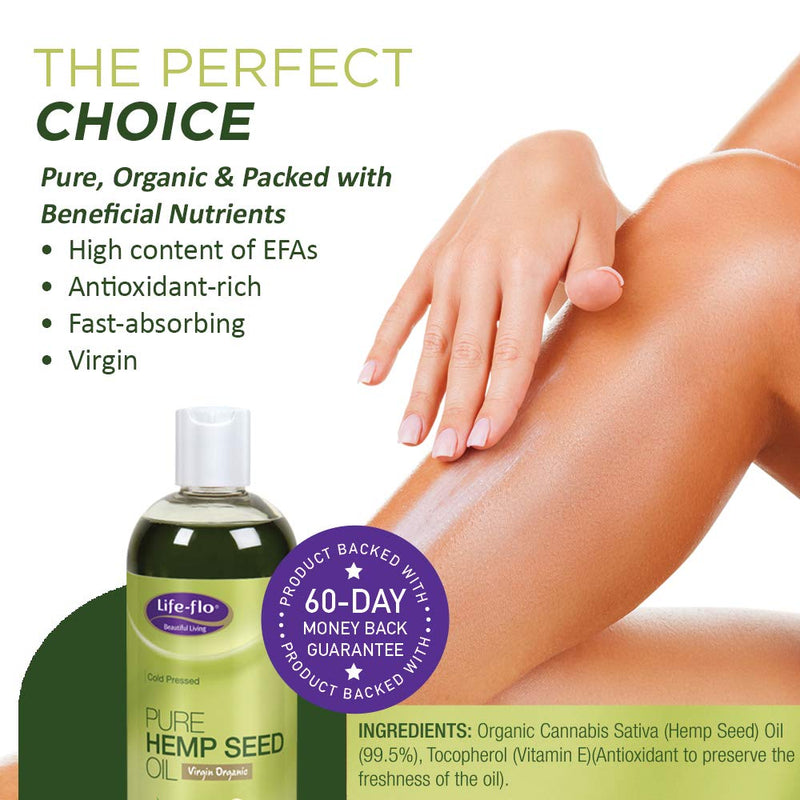 Life-Flo Pure Hemp Seed Oil, Virgin & Organic | Nourishing, Moisturizing Face & Body Oil | Cold-Pressed & No Hexane | 16oz - BeesActive Australia